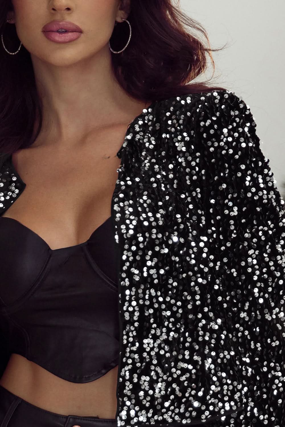 Black Sequin Cropped Jacket - Love Salve